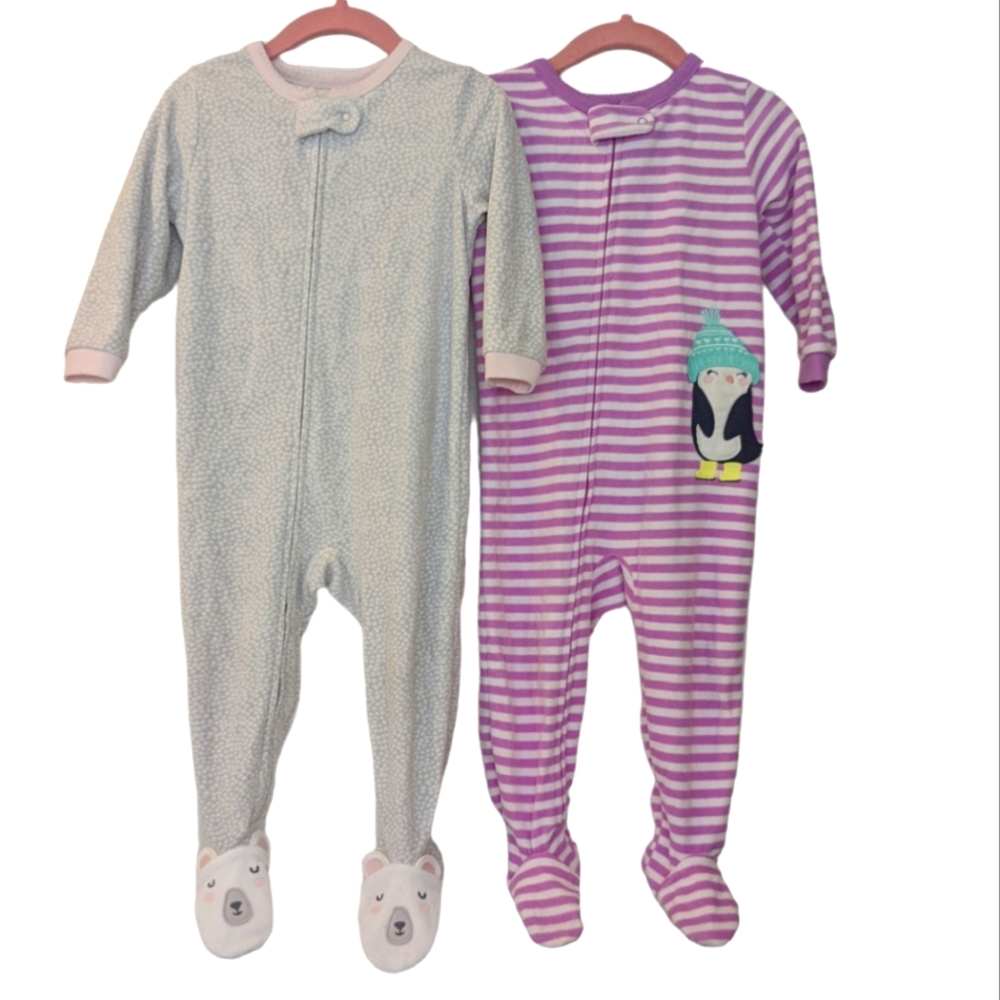 Carter's pajamas girls size 18 months zip up polar bear and penguin fleece